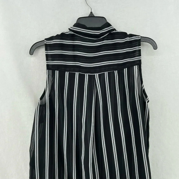 H&M Blouse Women's Sz 6 Black White Striped Sheer Unlined Collared Sleeveless - Picture 5 of 11